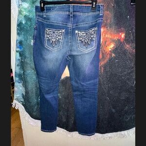 Elegant Blue Straight Leg Jeans with Embroidery